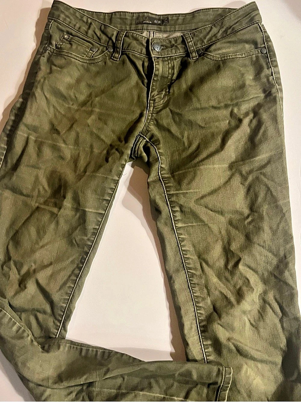 Cotton stretch pants, prAna Kara Jean, olive green slim fit